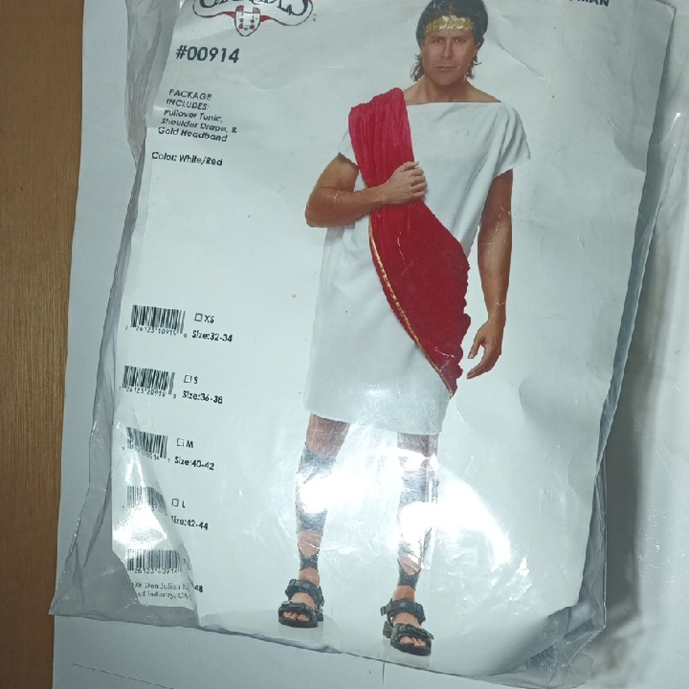 White and Red Men's Toga Costume Size 46-48